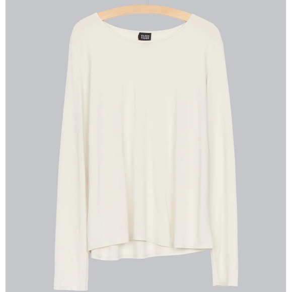 New Eileen Fisher Stretch 100% Silk Jersey Tee Long Sleeve Cream White - Picture 1 of 9